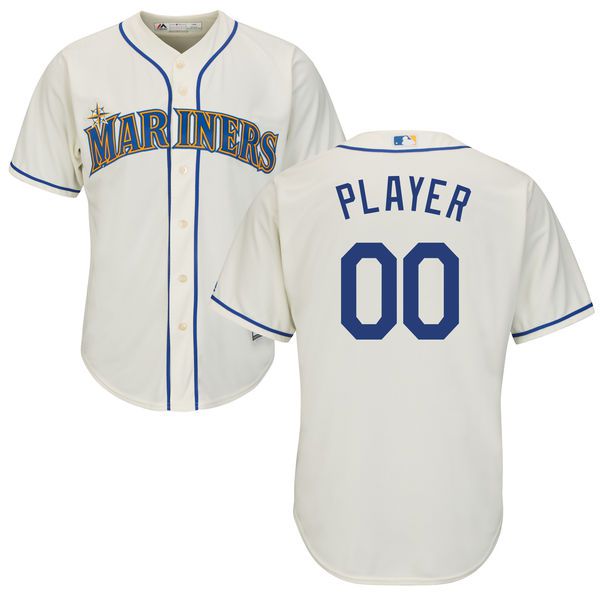 Men Seattle Mariners Majestic Cream Cool Base Custom MLB Jersey